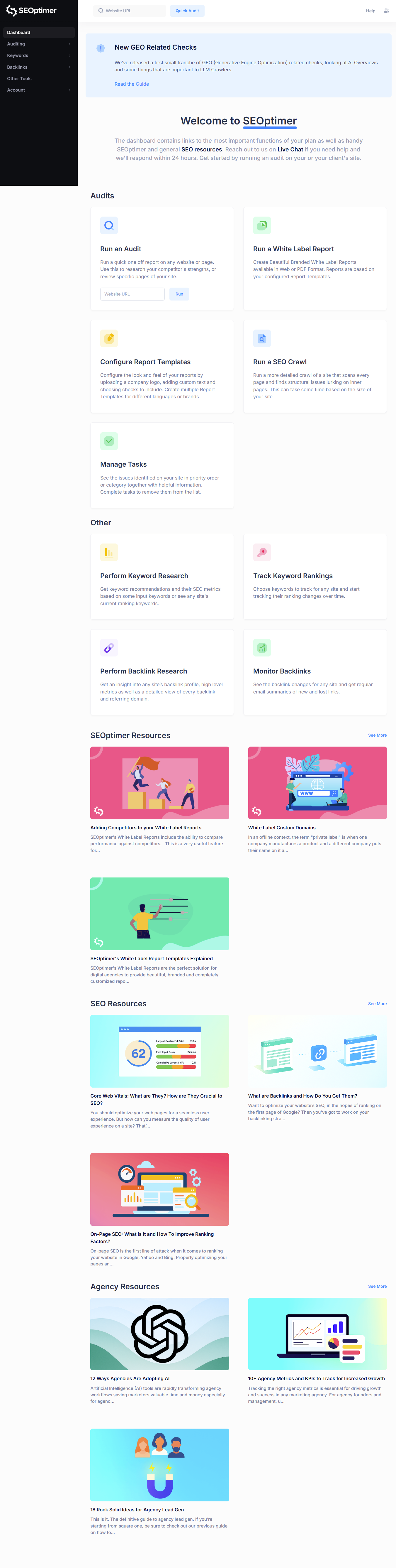 SEOptimer Dashboard Preview